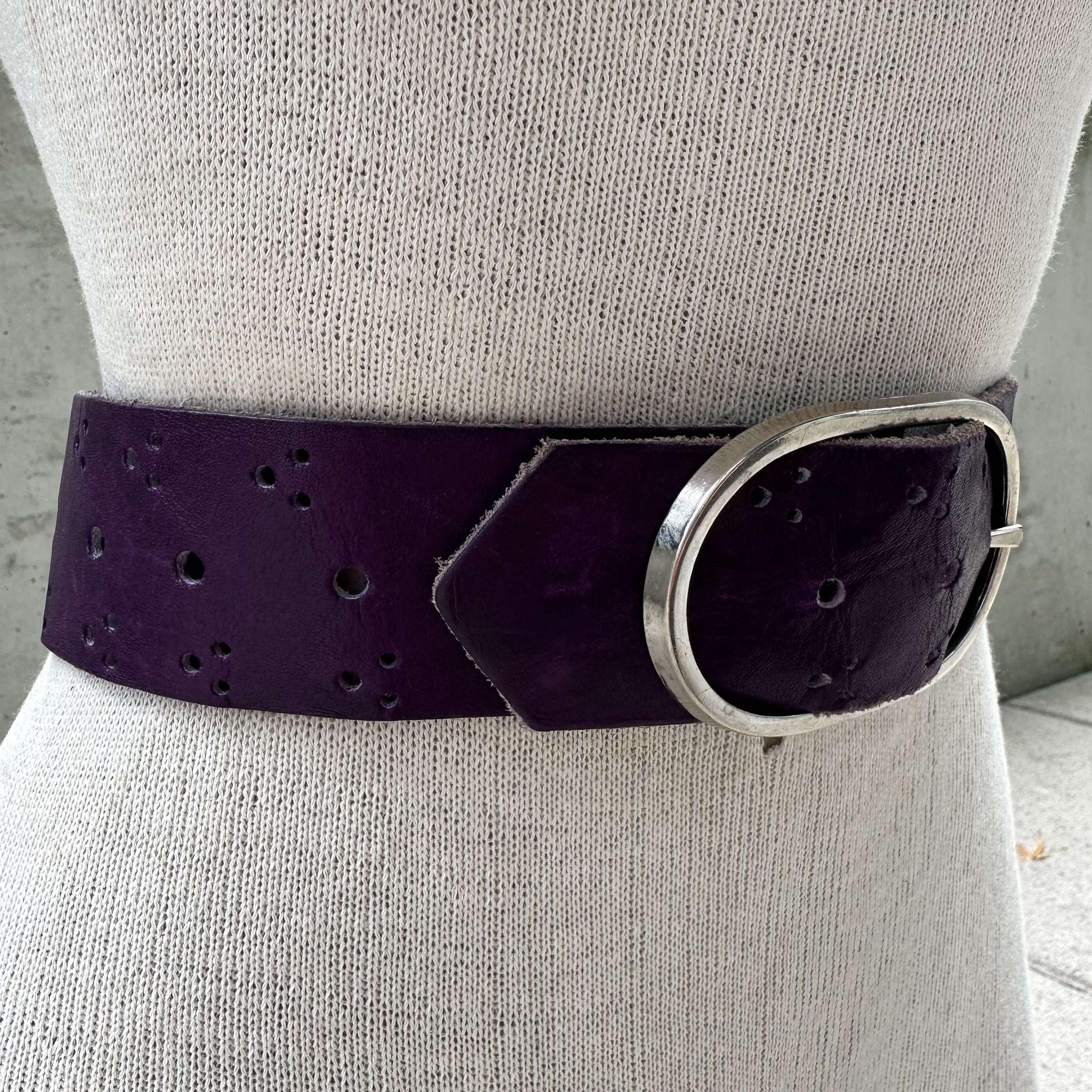 90s Purple Genuine Leather Belt, Plum Wide Waistband  display picture 1