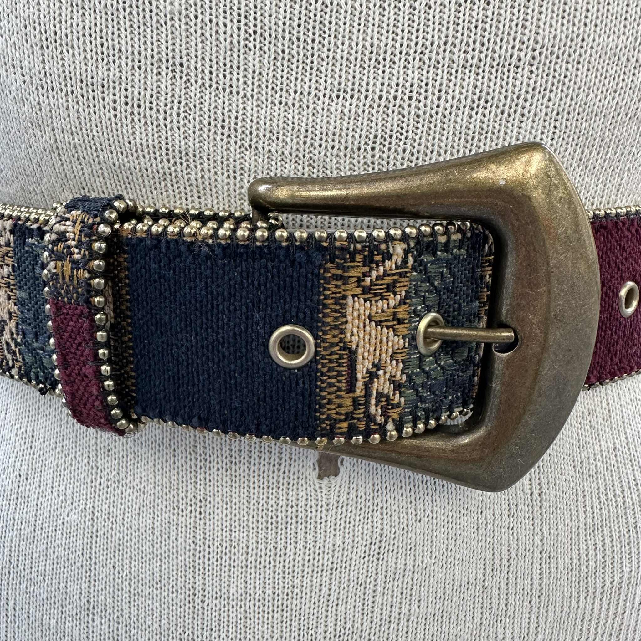 Vtg Boho Tapestry Belt, Wide Woven Southwestern Stripe Belt 