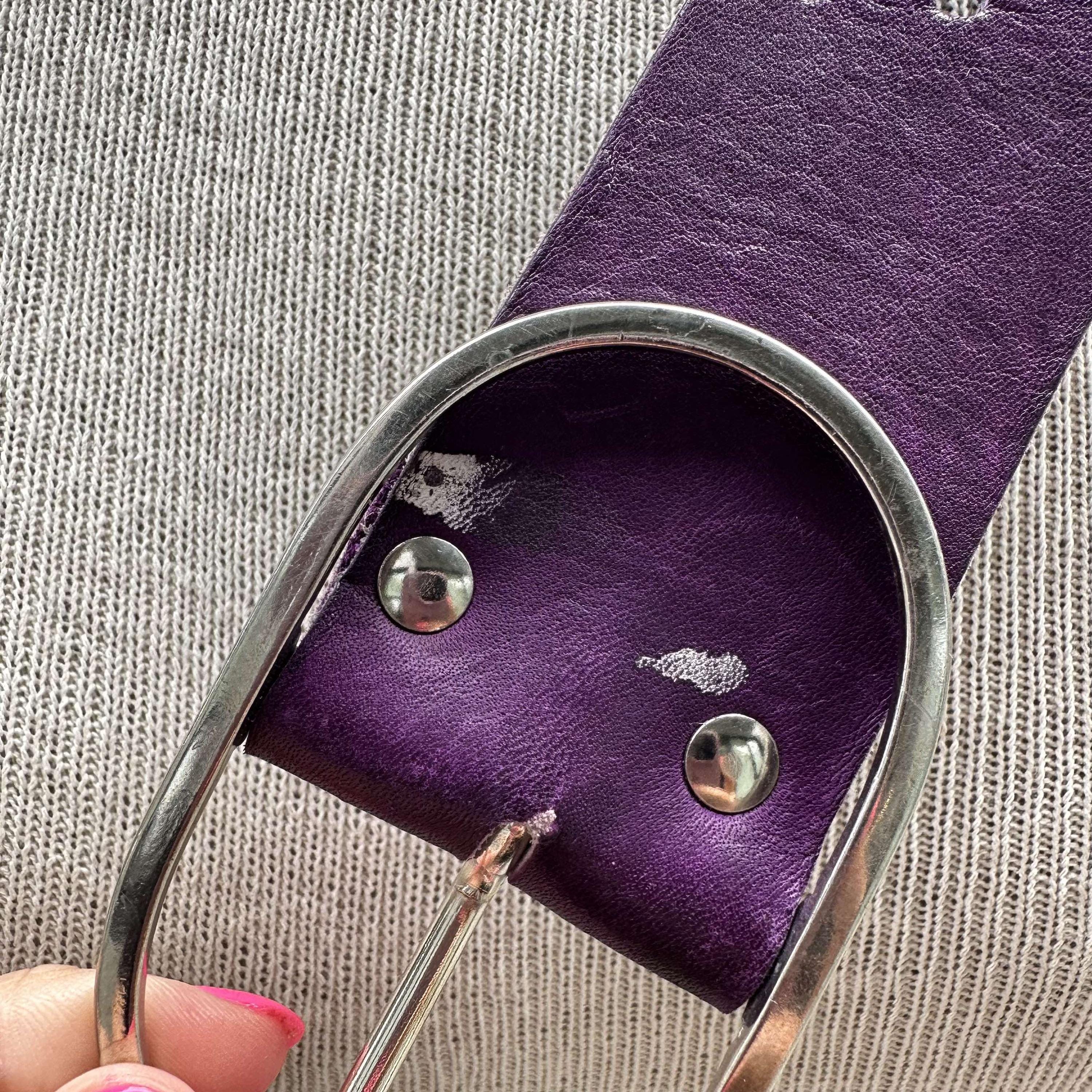 90s Purple Genuine Leather Belt, Plum Wide Waistband  display picture 2