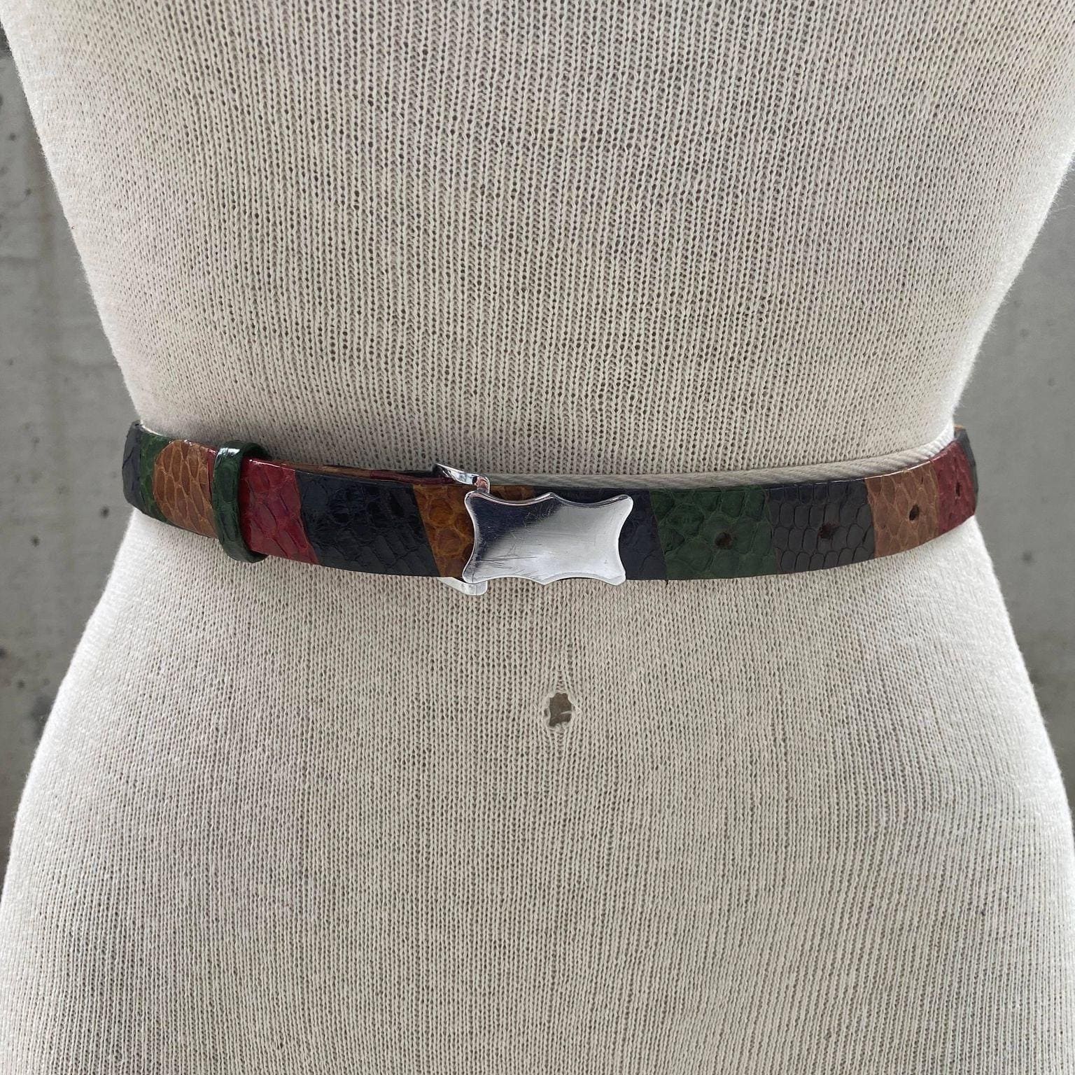 Vintage 80s 90s Multicolor Snakeskin Pattern Belt By Tonya 80s 90s Magenta Wide Snakeskin Belt | Snake Belt | Snakeskin  main image 4