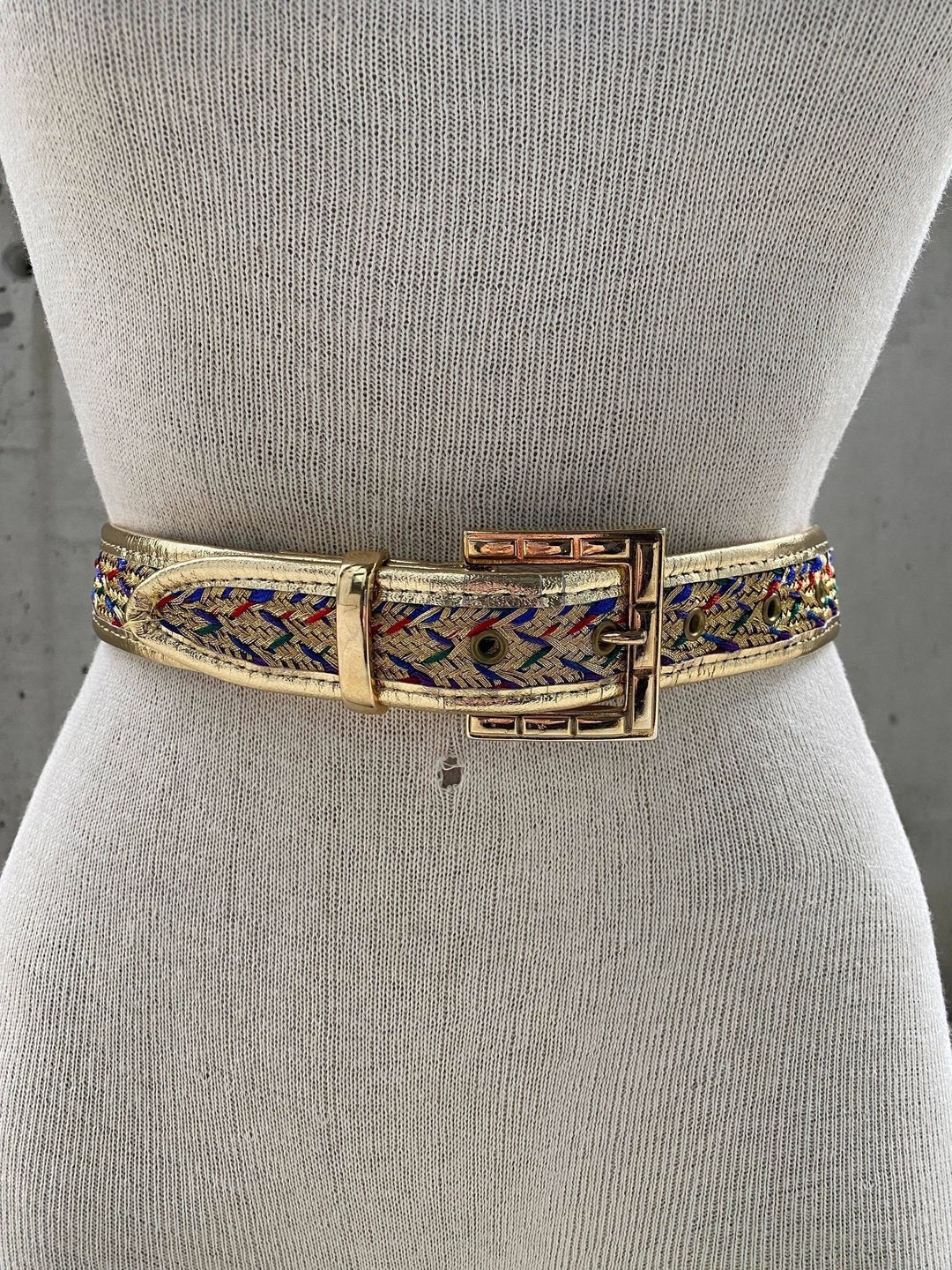 Vintage Metallic Gold Braided Passementerie Belt – Boho Chic Statement Vintage 90s Gold and Silver Braided Belt, Metallic Statement  main image 2