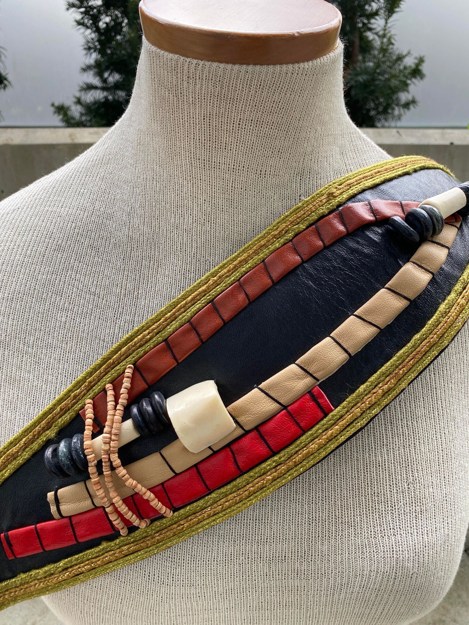 Vintage RJ Graziano Belt, 80s Black With Green Ropes 