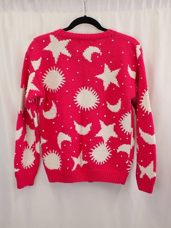 1990 The eagles eye hand knit sweater, hot pink c… - image 2