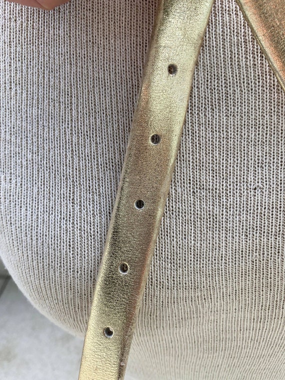 Vintage Karl Olsen gold tone leather belt, thin g… - image 8