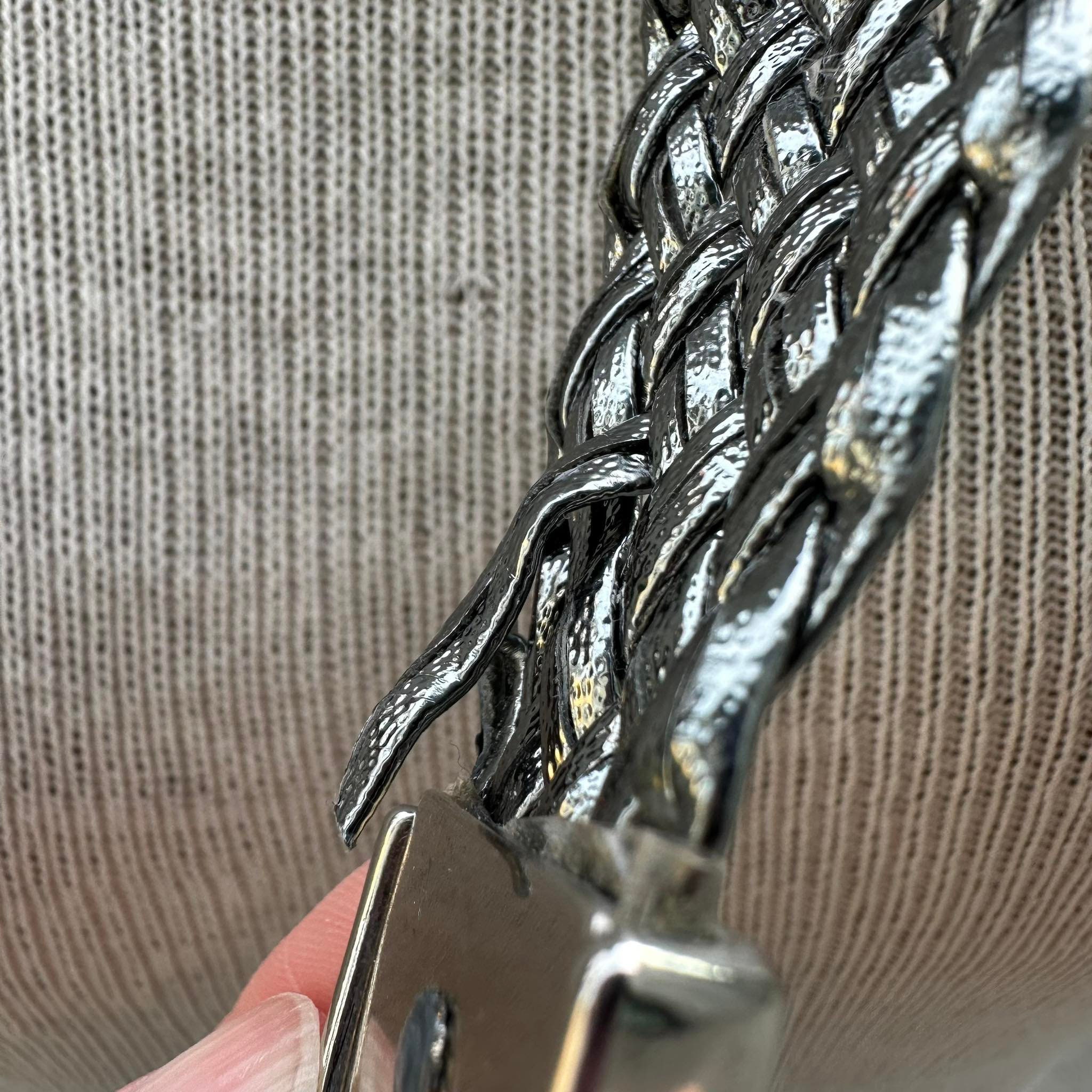 90s Metallic Midnight Silver Braided Belt, Glam Rock Fashion