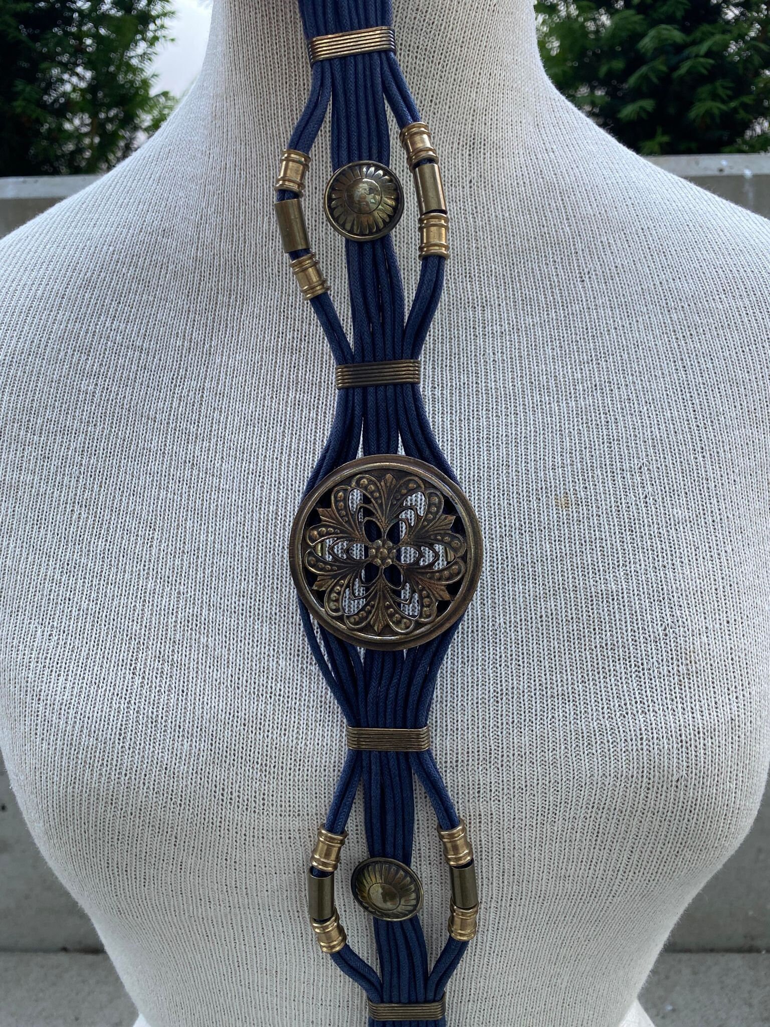 Vintage G Gagliano Belt, Blue Tubular Leather Strings Belt  display picture 1