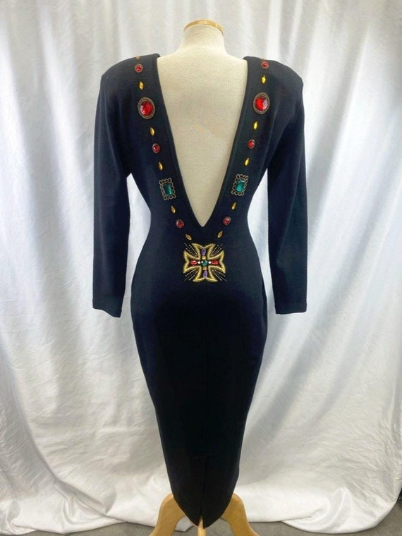 IMANE JACQUARD KNIT DRESS　AMERI　vintage 90s Andrea Jovine Black Dress, Pure Wool Knit Dress, Black Dress