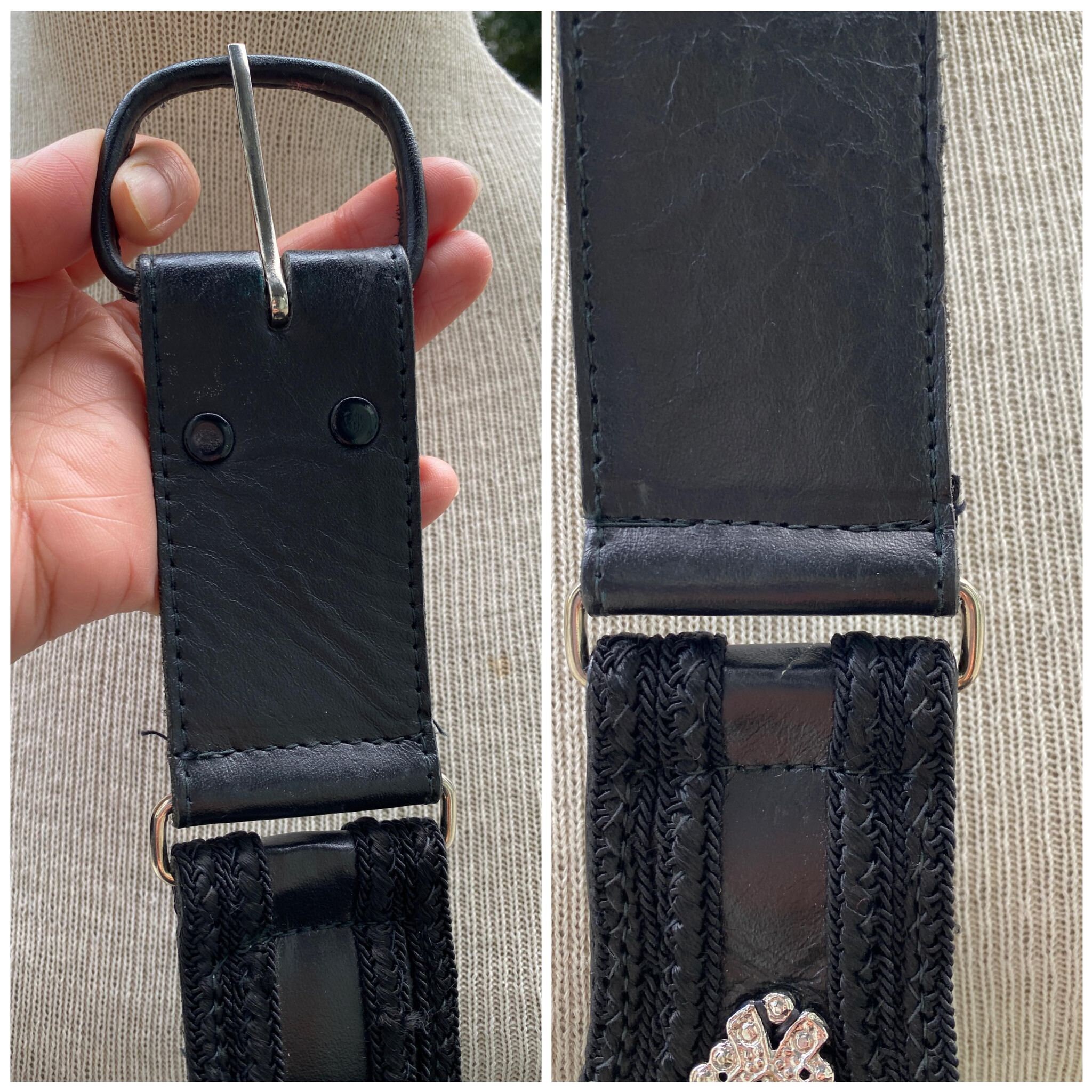 1980s RJ Graziano Black Leather Belt, Austrian Crystals  display picture 1
