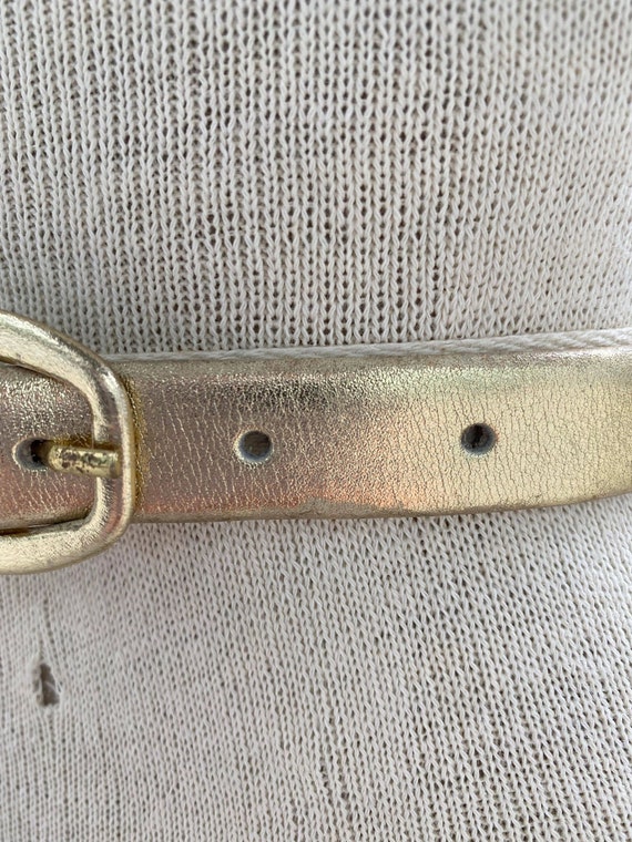 Vintage Karl Olsen gold tone leather belt, thin g… - image 5