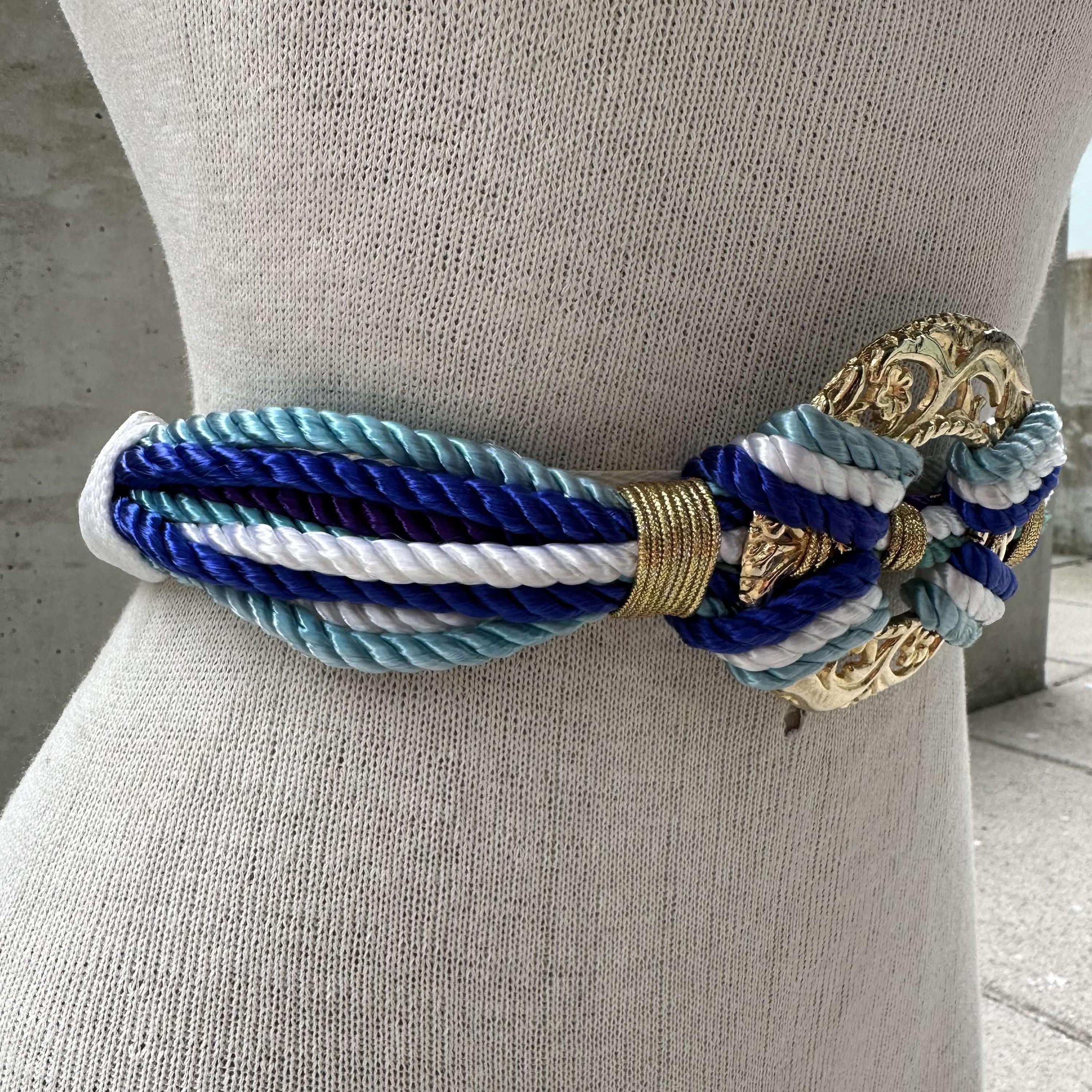 80s Metal Rope Belt, Vintage Whimsical Gold Tone Medallion