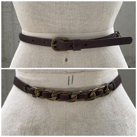 Y2K Fossil Brown Leather and Chain Belt, Skinny Link Genuine  display picture 1