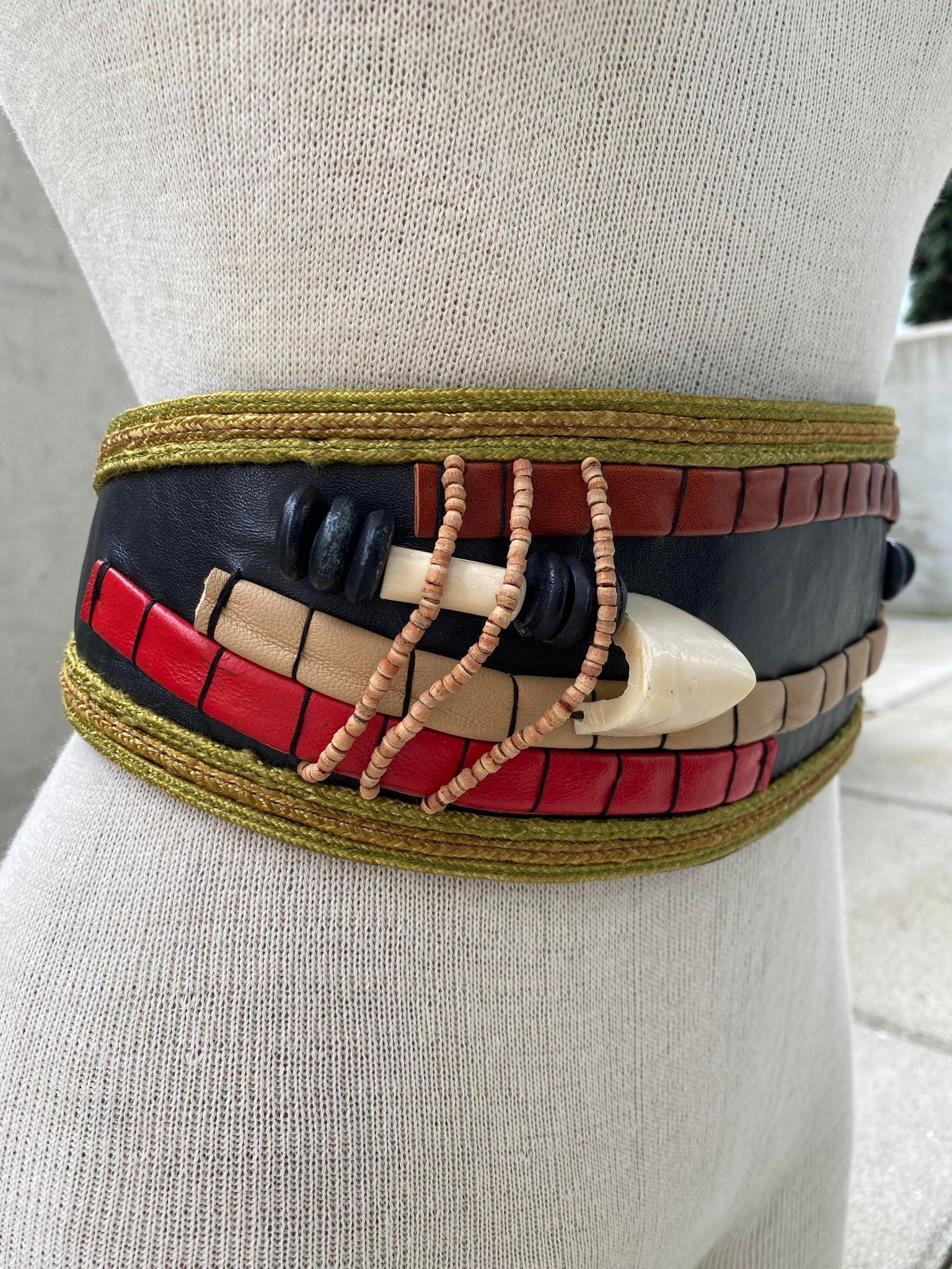 Vintage RJ Graziano Belt, 80s Black With Green Ropes  display picture 2