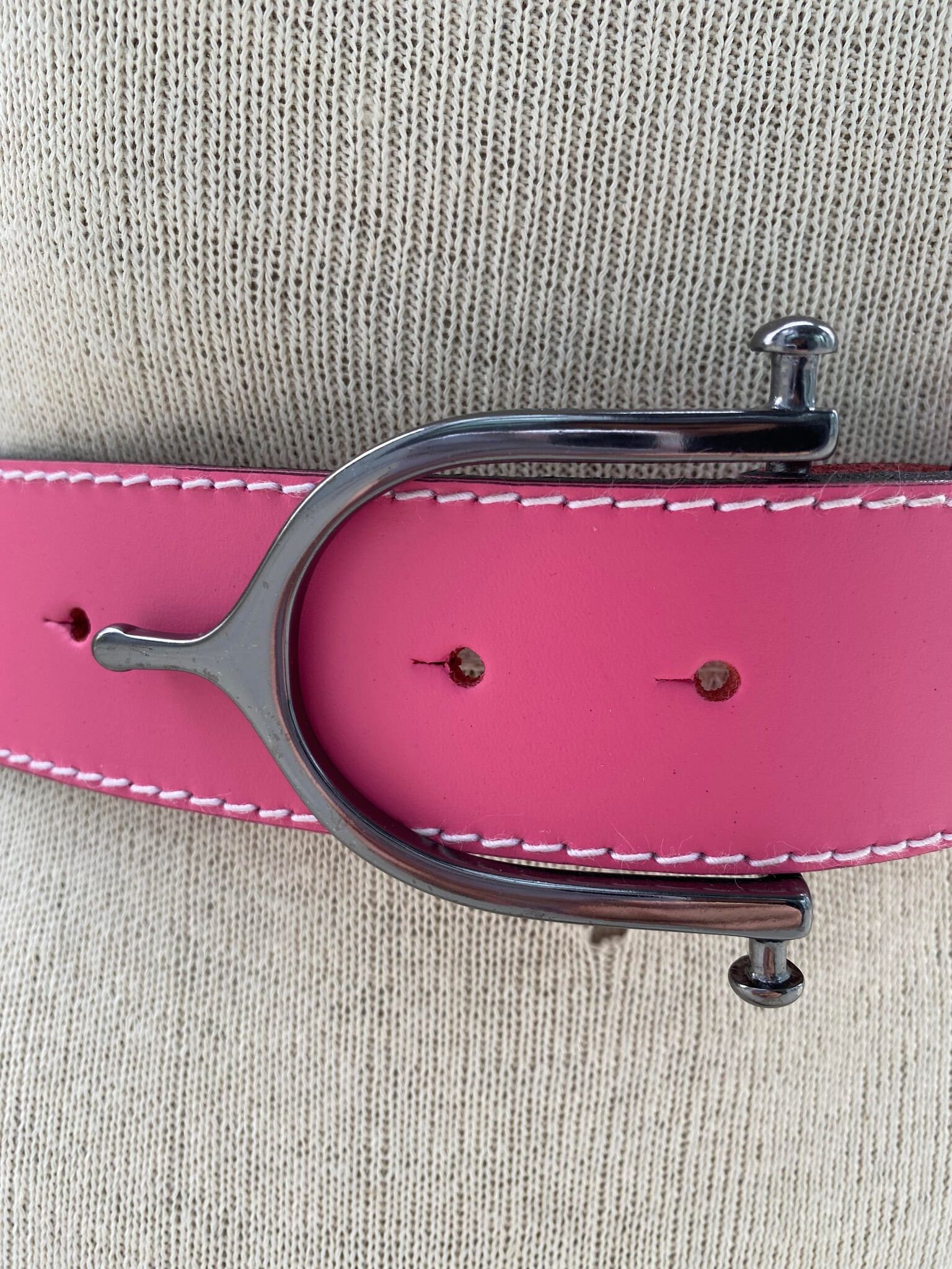 90s Lilo Espana Pink Cowhide Leather Belt, Vintage 