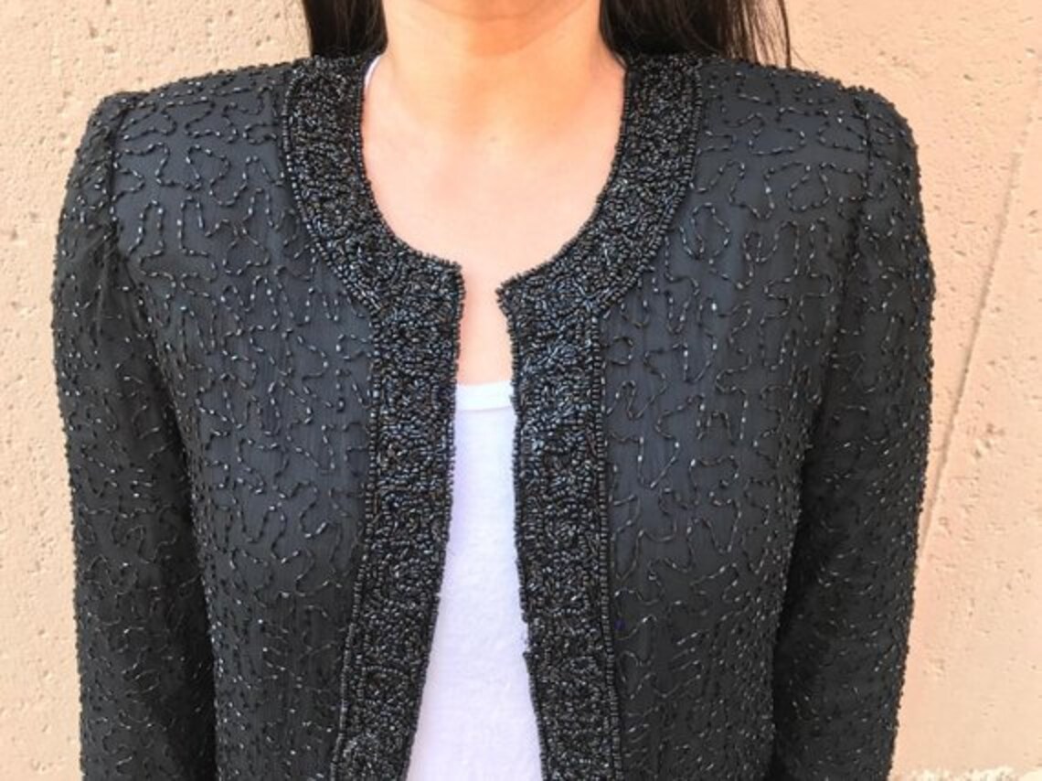 Vintage Laurence Kazar Jacket Black Sequined Jacket Vintage - Etsy