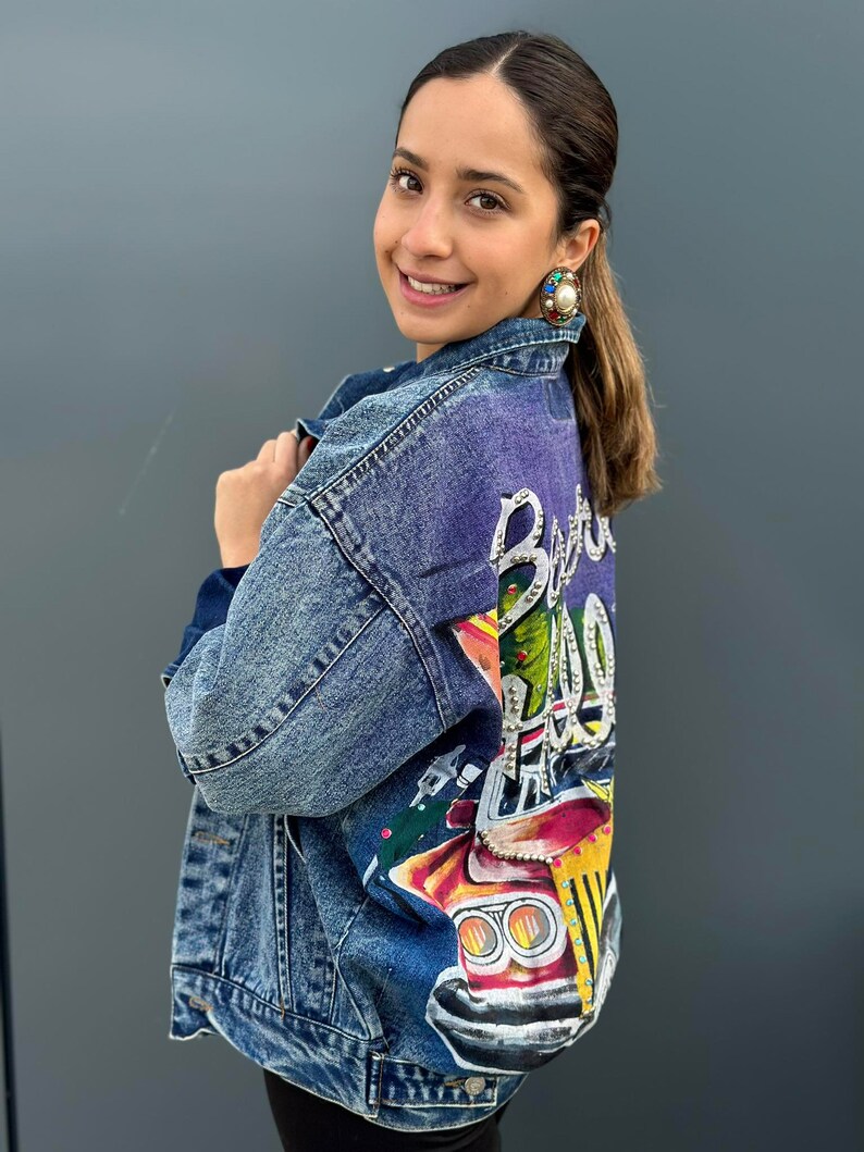 Vintage 80s Beau Shapes Denim Jacket, Hand Painted Beverly Hills Jean ...