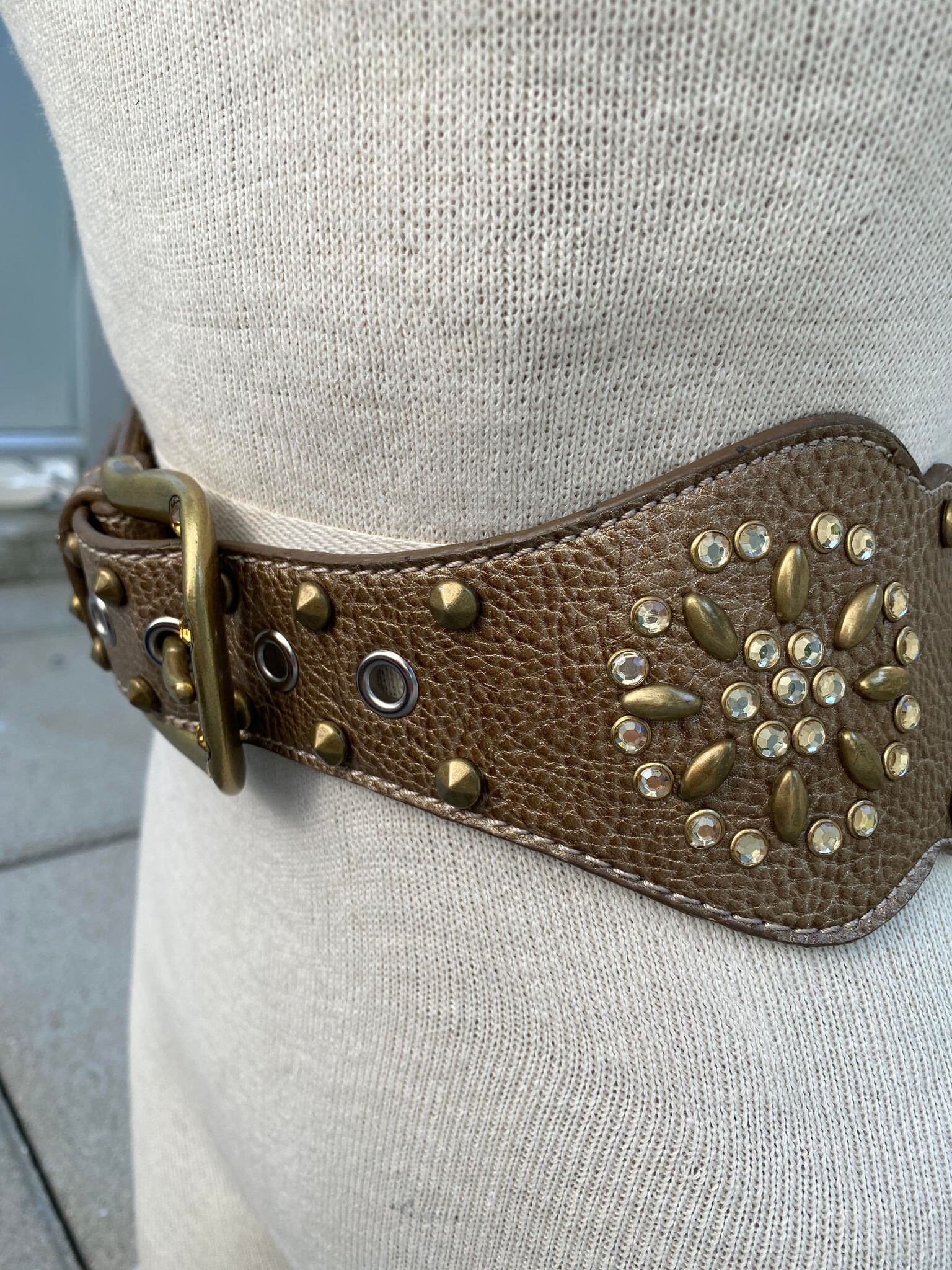 Vintage Kathy Van Zeeland Bronze Gold Belt, Studded  display picture 1