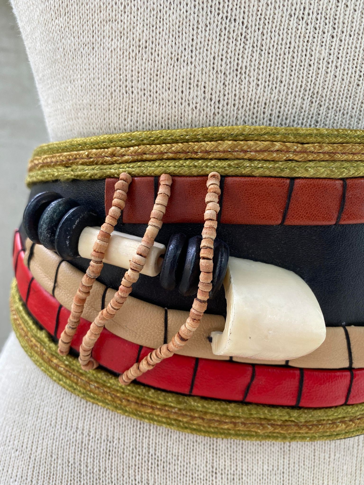 Vintage RJ Graziano Belt, 80s Black With Green Ropes  display picture 2