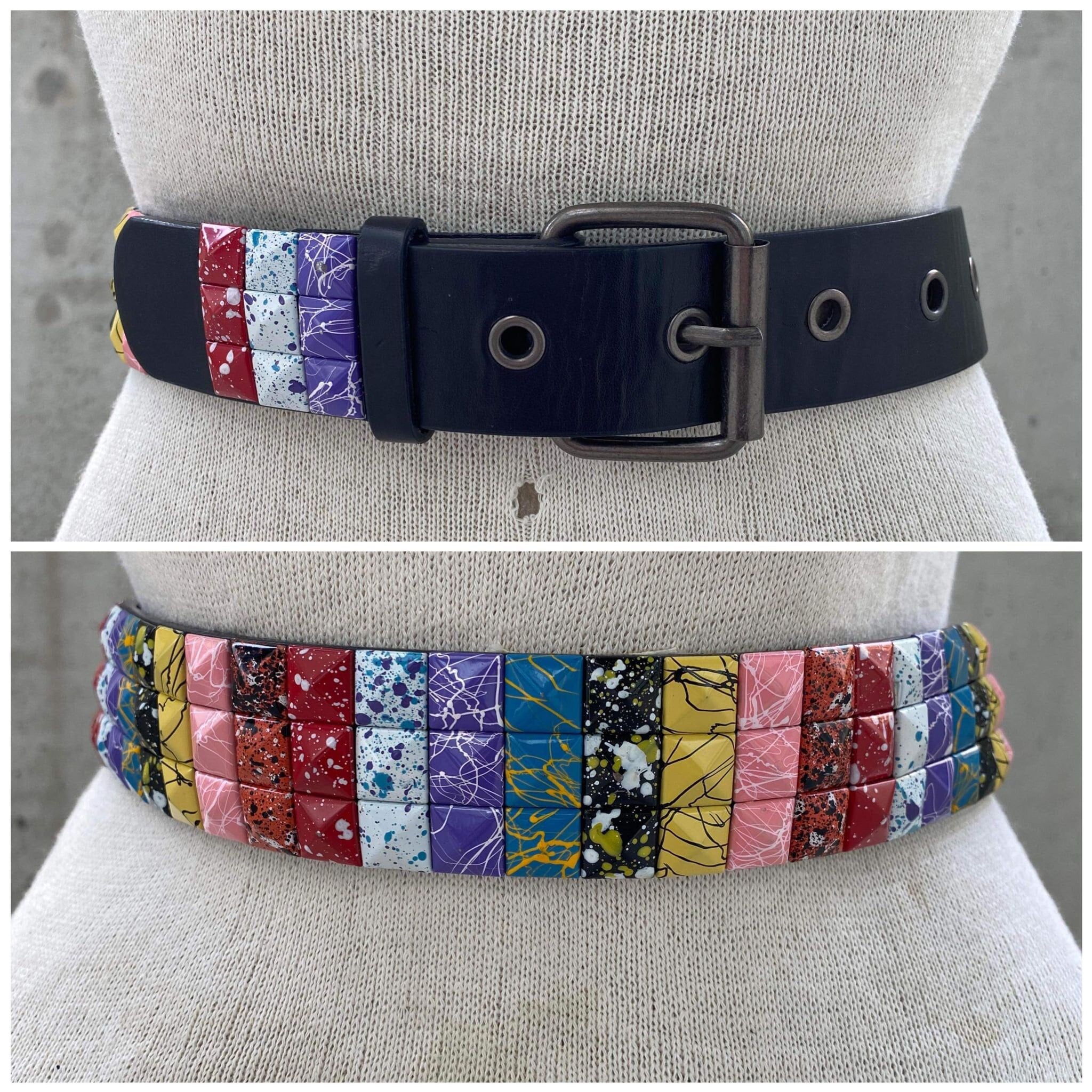 Y2K Multicolor Studded Belt, Vintage Goth Metal Belt Y2K Multicolor Studded Belt, Vintage Goth Metal Belt