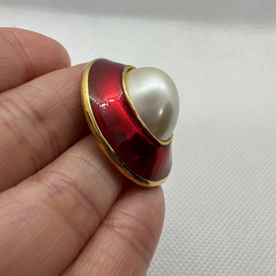 Vintage large oval statement earrings, red enamel… - image 5