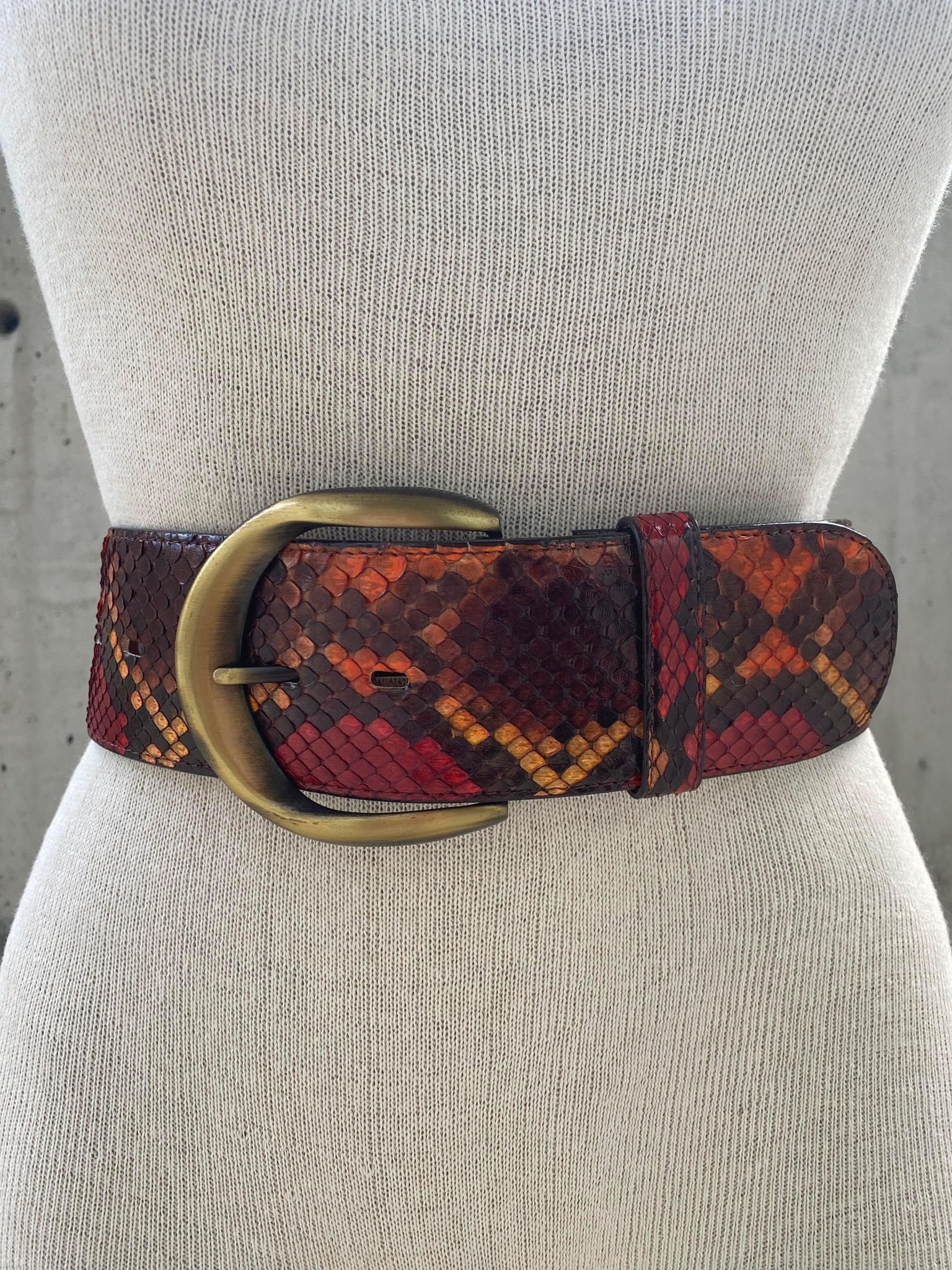 【期間限定！最安値挑戦】 Y2K Python Handmade Belt, Dress Wide Belt, Leather Genuine 小物
