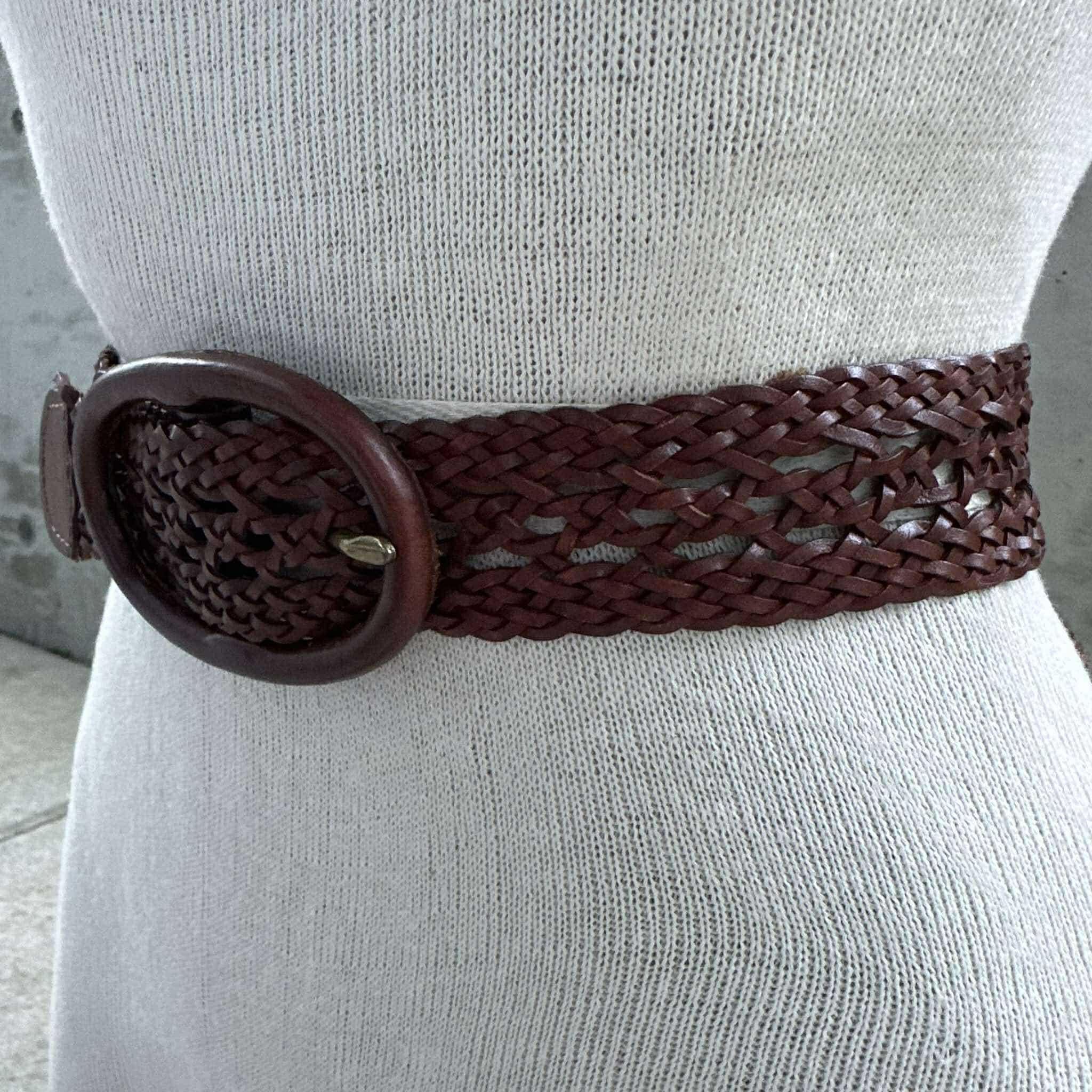 Vintage Banana Republic Belt, Y2K Braided Brown Genuine 