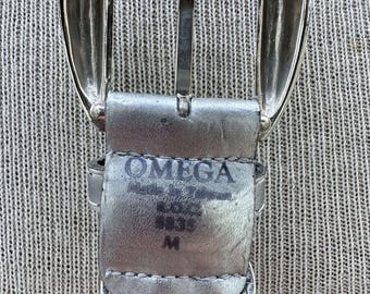 Vintage Metallic Woven Statement Belt Silver Glam Wide M/L 70s Maple Leaf Buckle Silver Lame Metallic Stretch Woven  main image 2