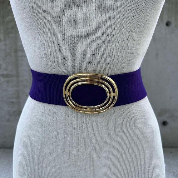 Vintage 80’s Stretchy Belts Set of 4 Pink Blue Black Gold Purple 1970s 80s Wide Cotton Stretch Retro Rainbow Striped Woven  main image 3