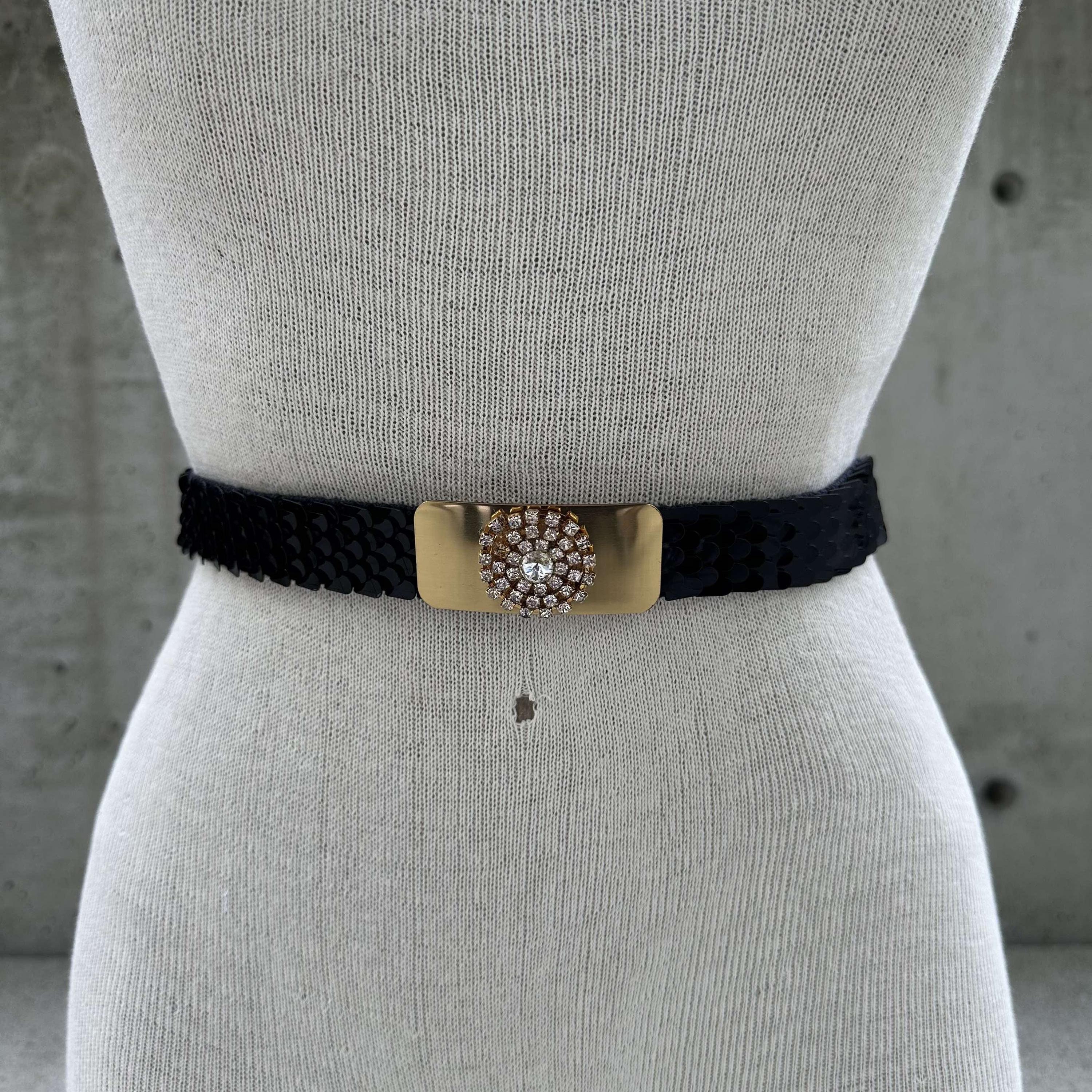 Vintage 1950s-60s Schaeffer Silver Elastic Fish Scale Belt Silver Tag Sz 6M Vintage 1950s-60s Gold Tone Scale Belt - Elastic Stretch  main image 4
