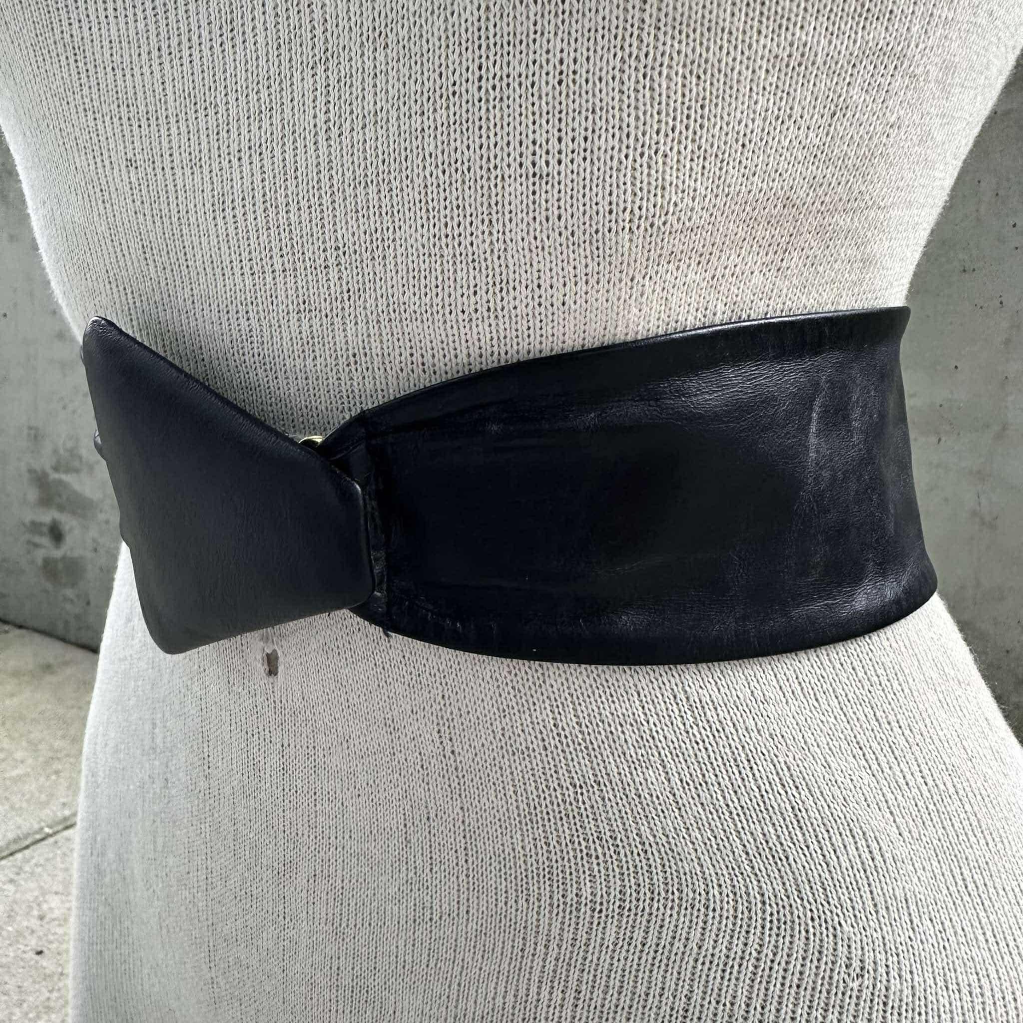 Vintage Ceinture Emmanuel Belt, 80s Black Leather Belt  display picture 1