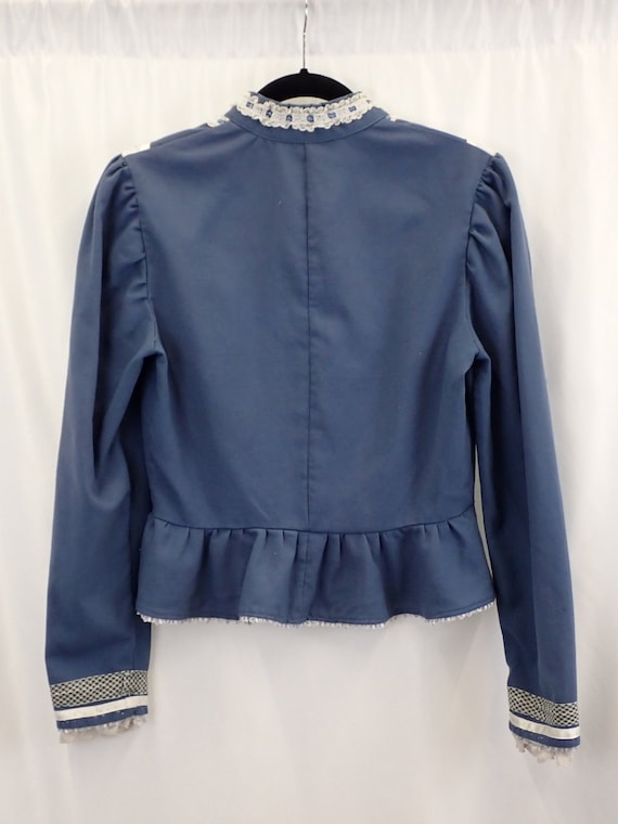 Vintage blue prairie blouse, 80s blue and white l… - image 3