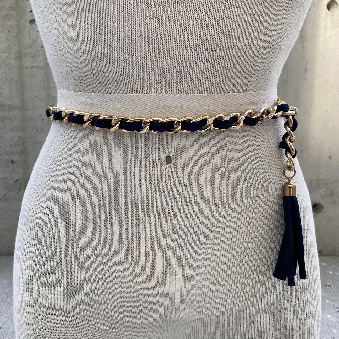 Gold & blue chain belt