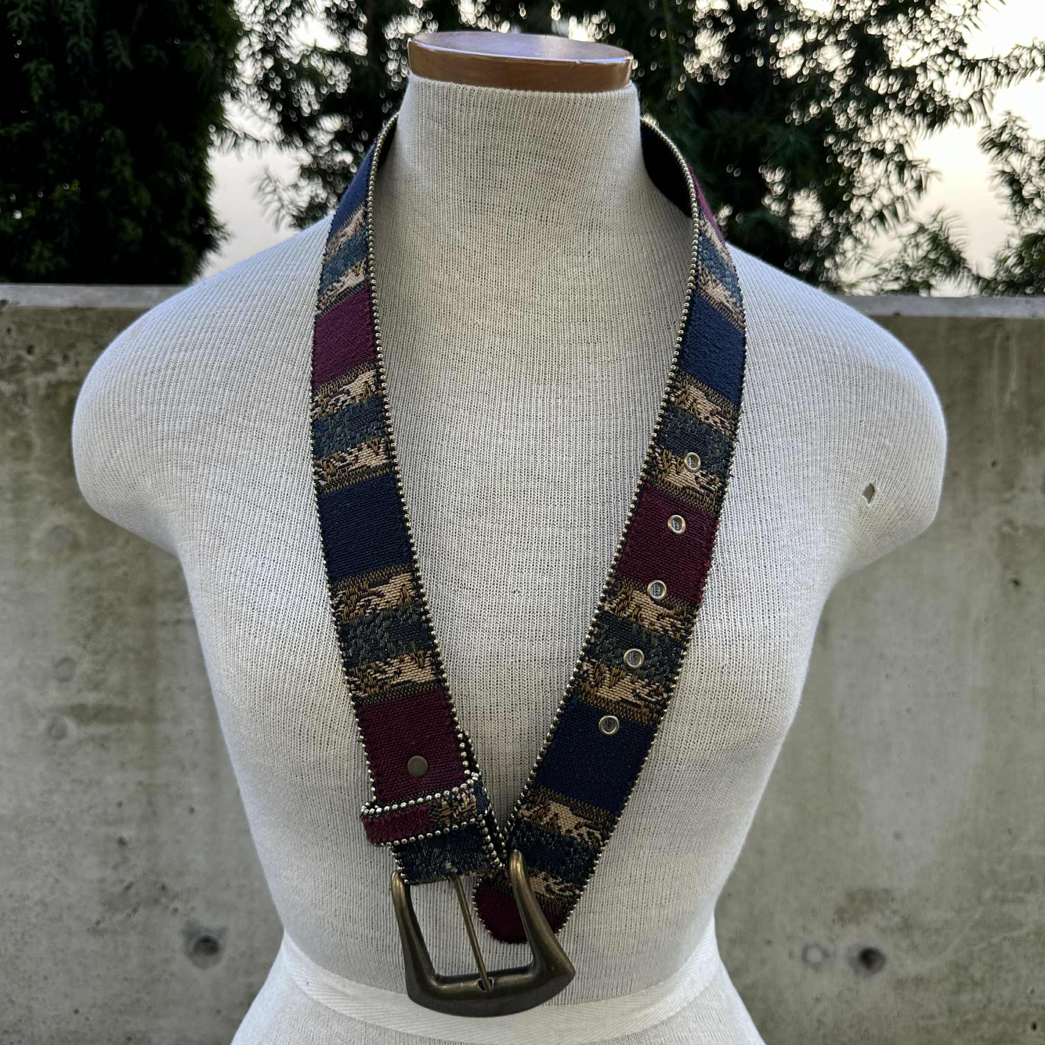 Vtg Boho Tapestry Belt, Wide Woven Southwestern Stripe Belt  display picture 3