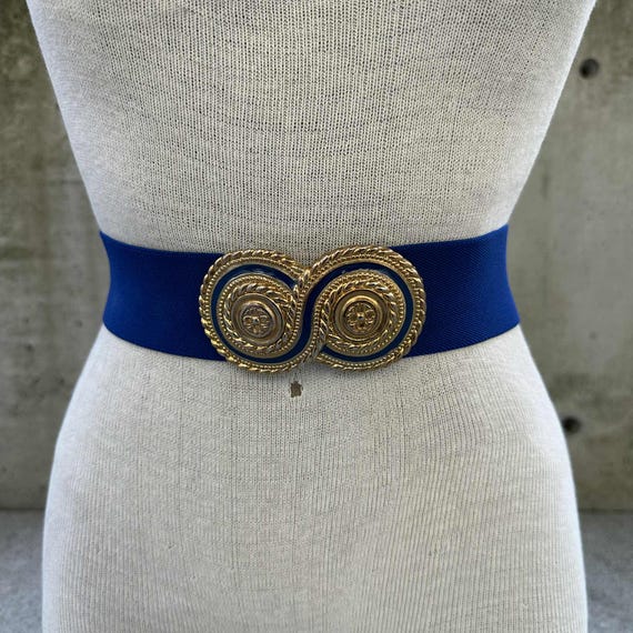 Vintage Day Lor Royal Blue Elastic Belt, Gold Tone Double  display picture 2