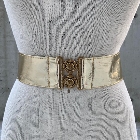 80s Gold Metallic Belt, Gold Tone Waistband, Glam Rock  display picture 1