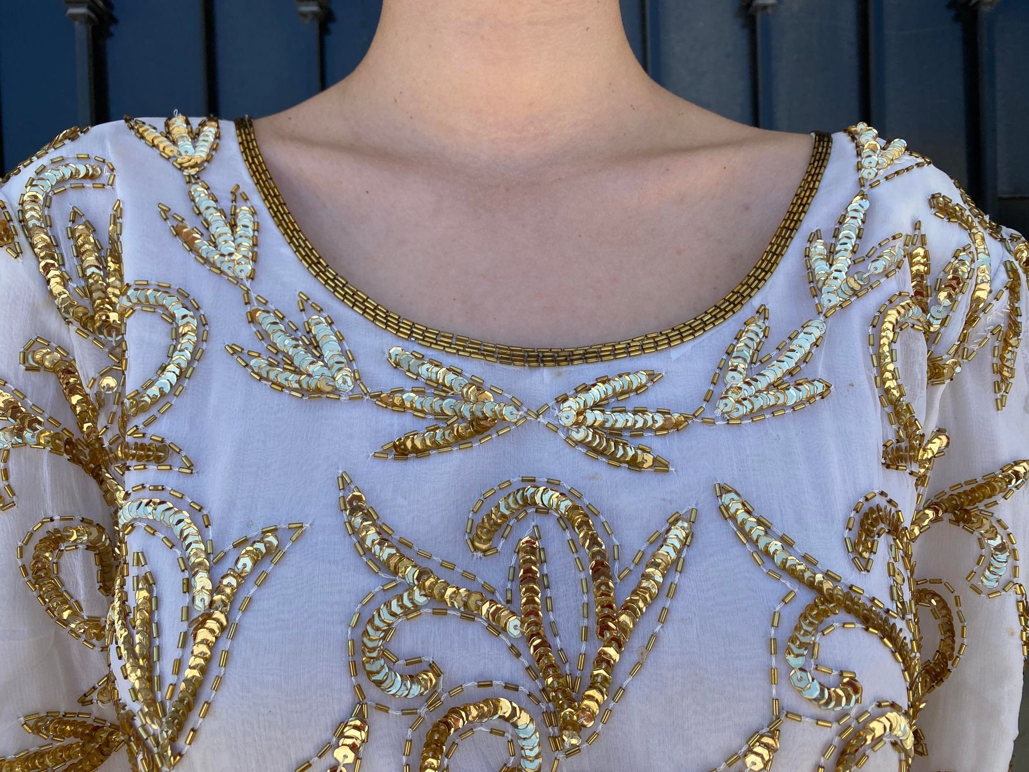 Vintage Fringed Stenay Dress, Beige Great Gatsby Style Gown, Gold Sequins  and Beads, Prom Queen Attire, Elegant Duchess Ball Dress, Sparkle - Etsy