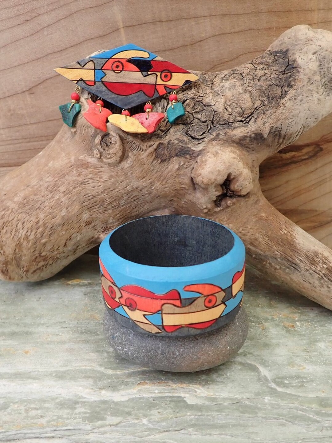 高級素材使用ブランド Bangle Wood HBC Vintage and Wood Fish Abstract Brooch, その他