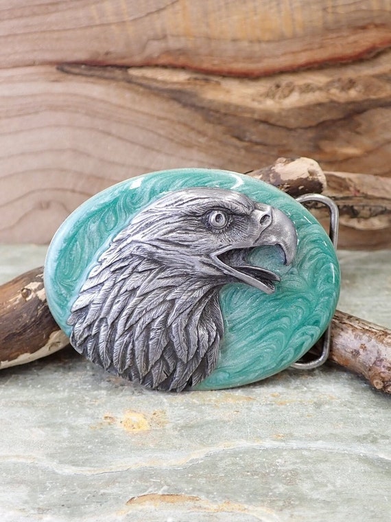 80s Siskiyou Buckle Co, Vintage Pewter Bald Eagle Belt  display picture 2