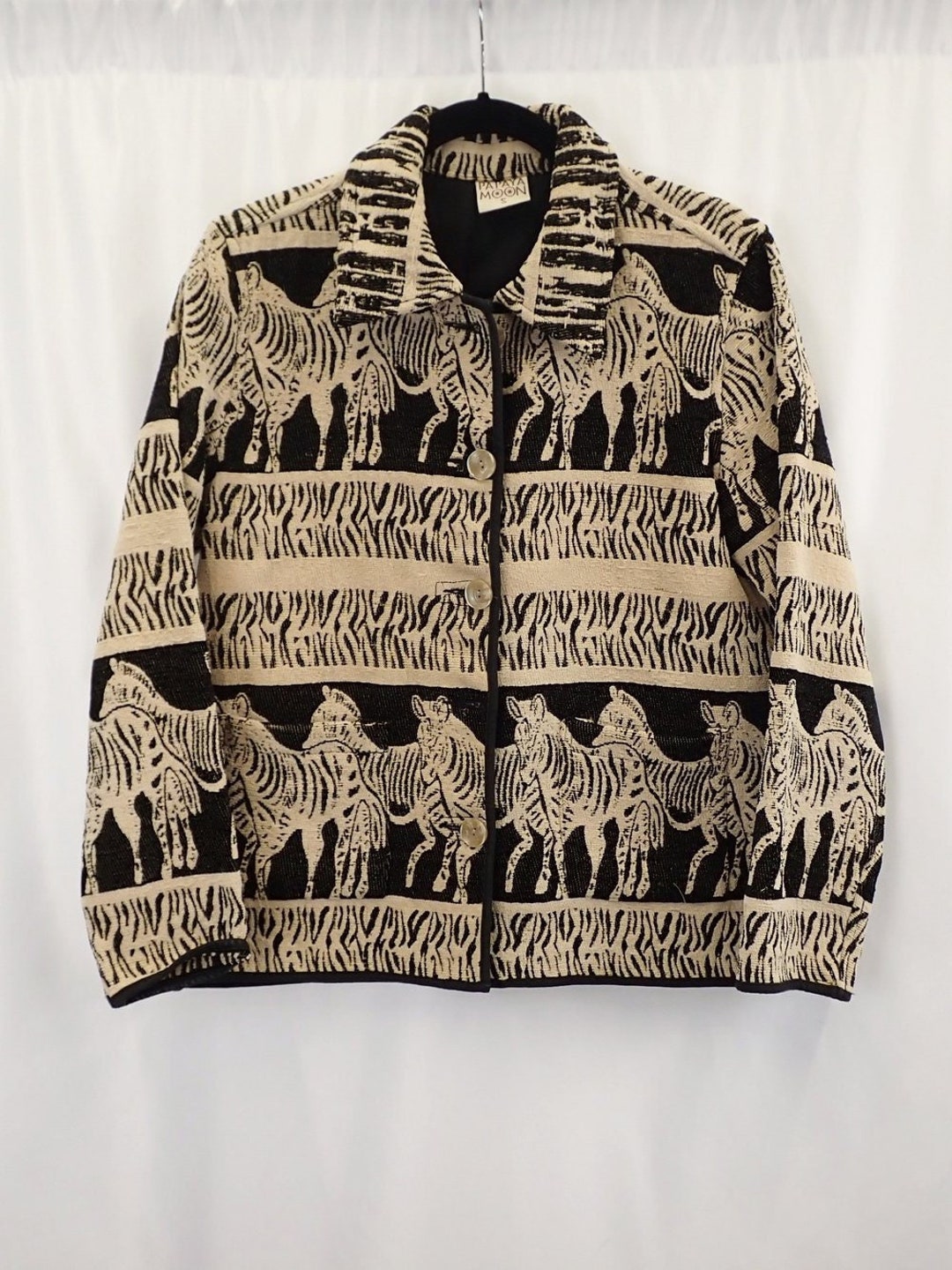 Vintage Papaya Moon Cotton Blend Jacket, Black and Beige Zebra Print, Chenille Tapestry, Animal Print Safari Wear, Animal Kingdom Attire - Etsy Vintage Papaya Moon Cotton Blend Jacket, Black and Beige Zebra Print, Chenille Tapestry, Animal Print Safari Wear, Animal Kingdom Attire - Etsy