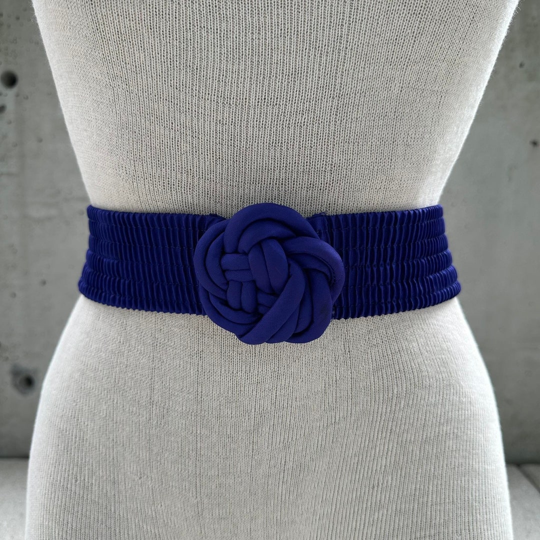80s Royal Blue Elastic Belt, Vintage Stretchy Waist Wear  display picture 1