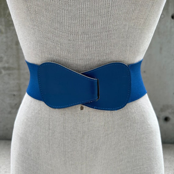 80s Electric Blue Elastic Belt, Vintage Wide Stretch Corset  display picture 1