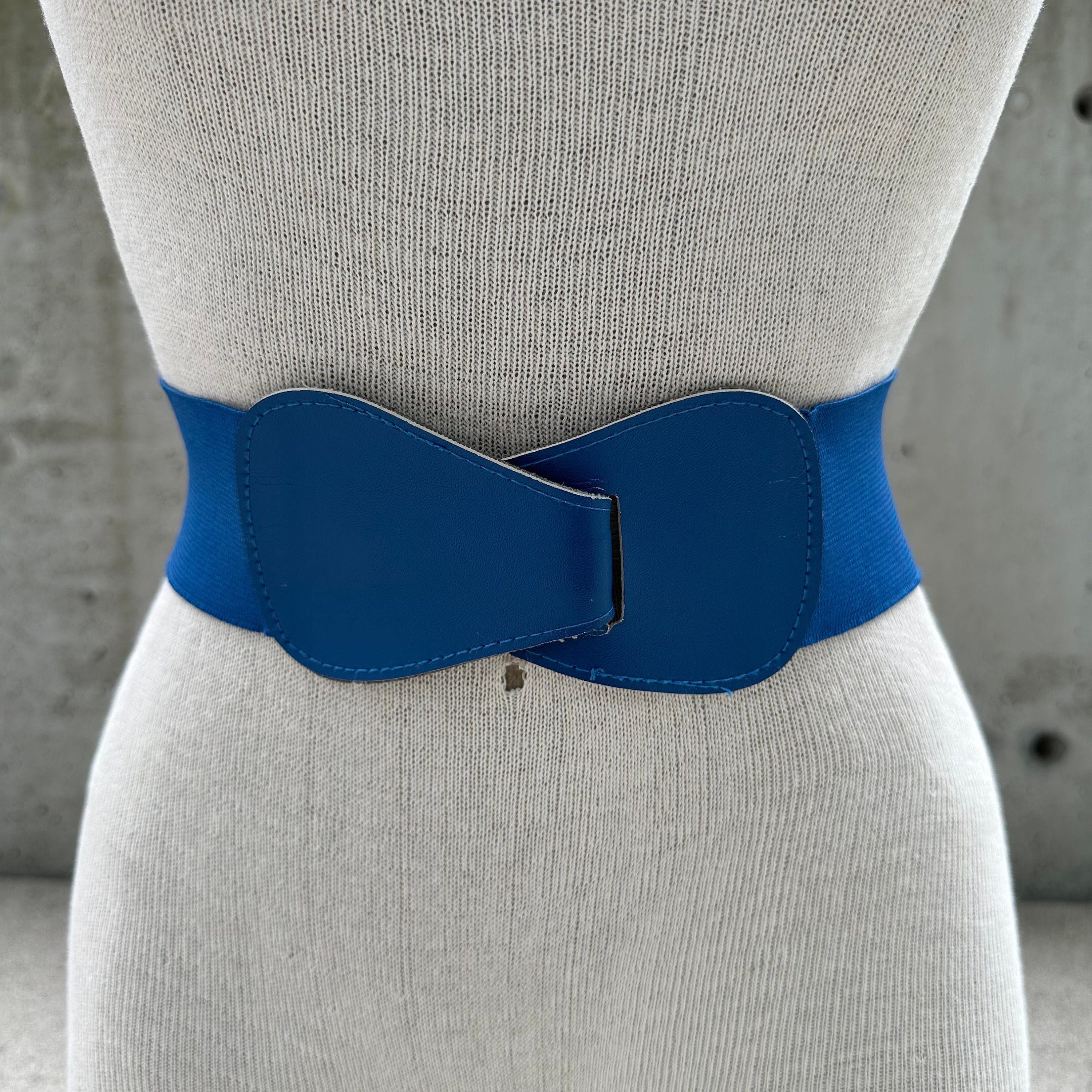 80s Electric Blue Elastic Belt, Vintage Wide Stretch Corset  display picture 3