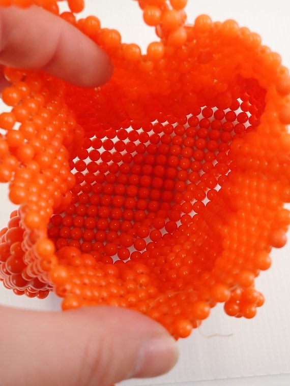 Vintage Orange Beaded Handbag, 70s Small Beaded Purse, Kidcore