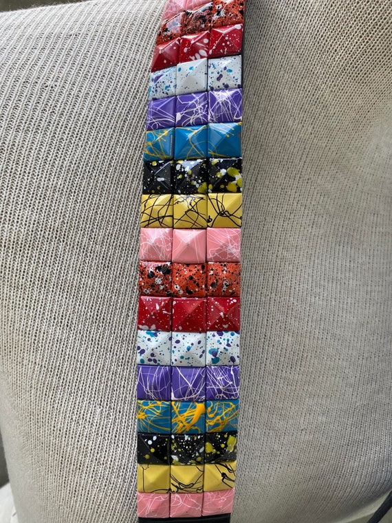 Y2K Multicolor Studded Belt, Vintage Goth Metal Belt