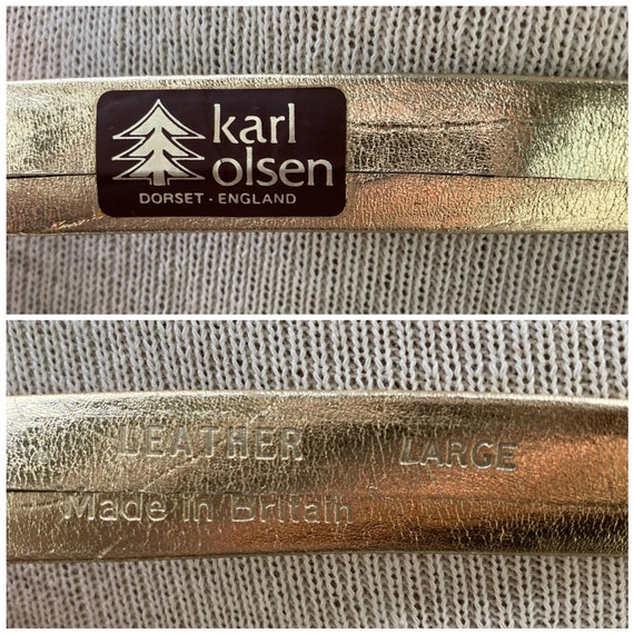 Vintage Karl Olsen gold tone leather belt, thin g… - image 9