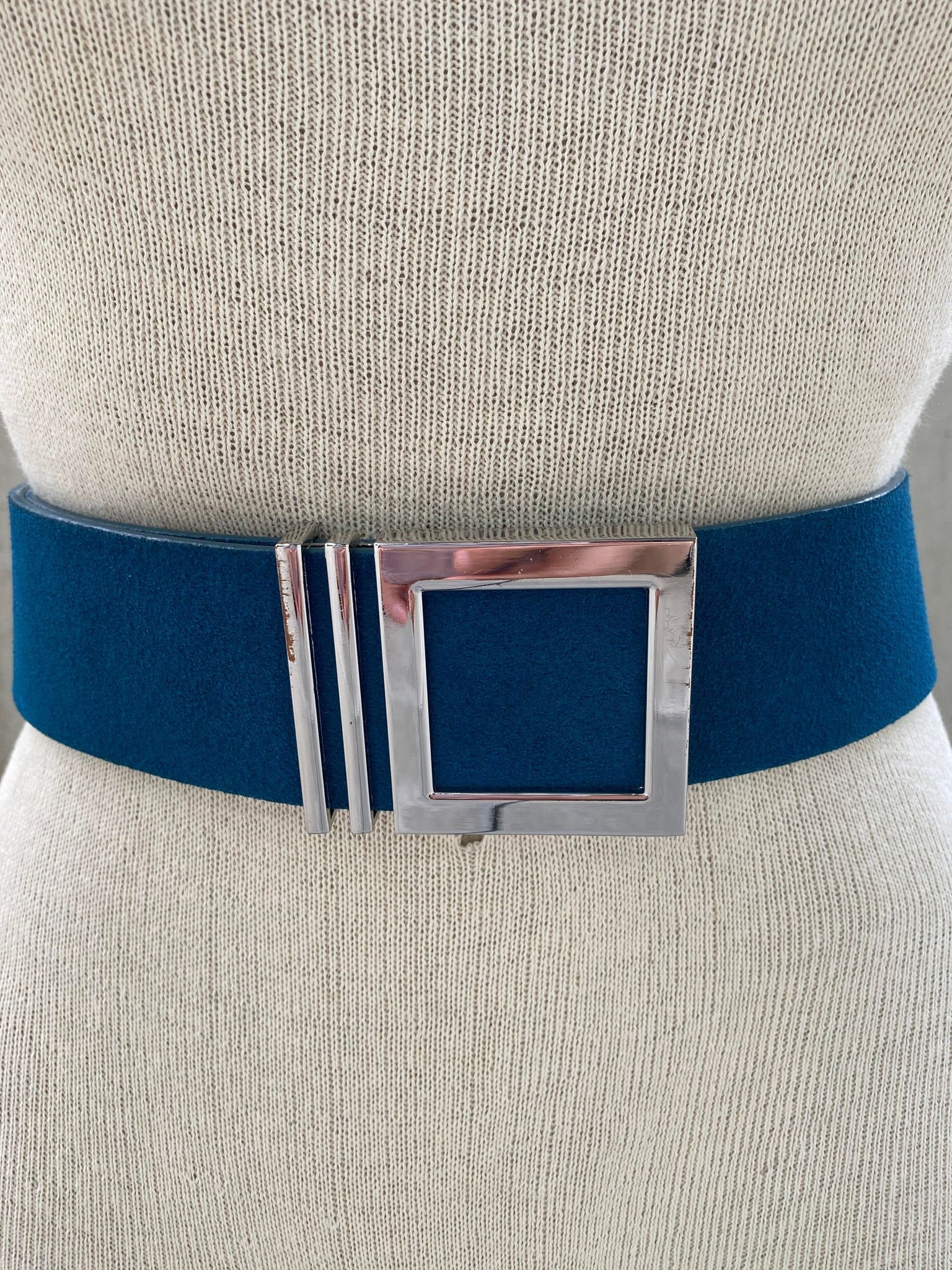 Women’s Teal Suede Belt with Antique Metal Buckle Buy Turquoise Suede Belt Genuine Leather  main image 3
