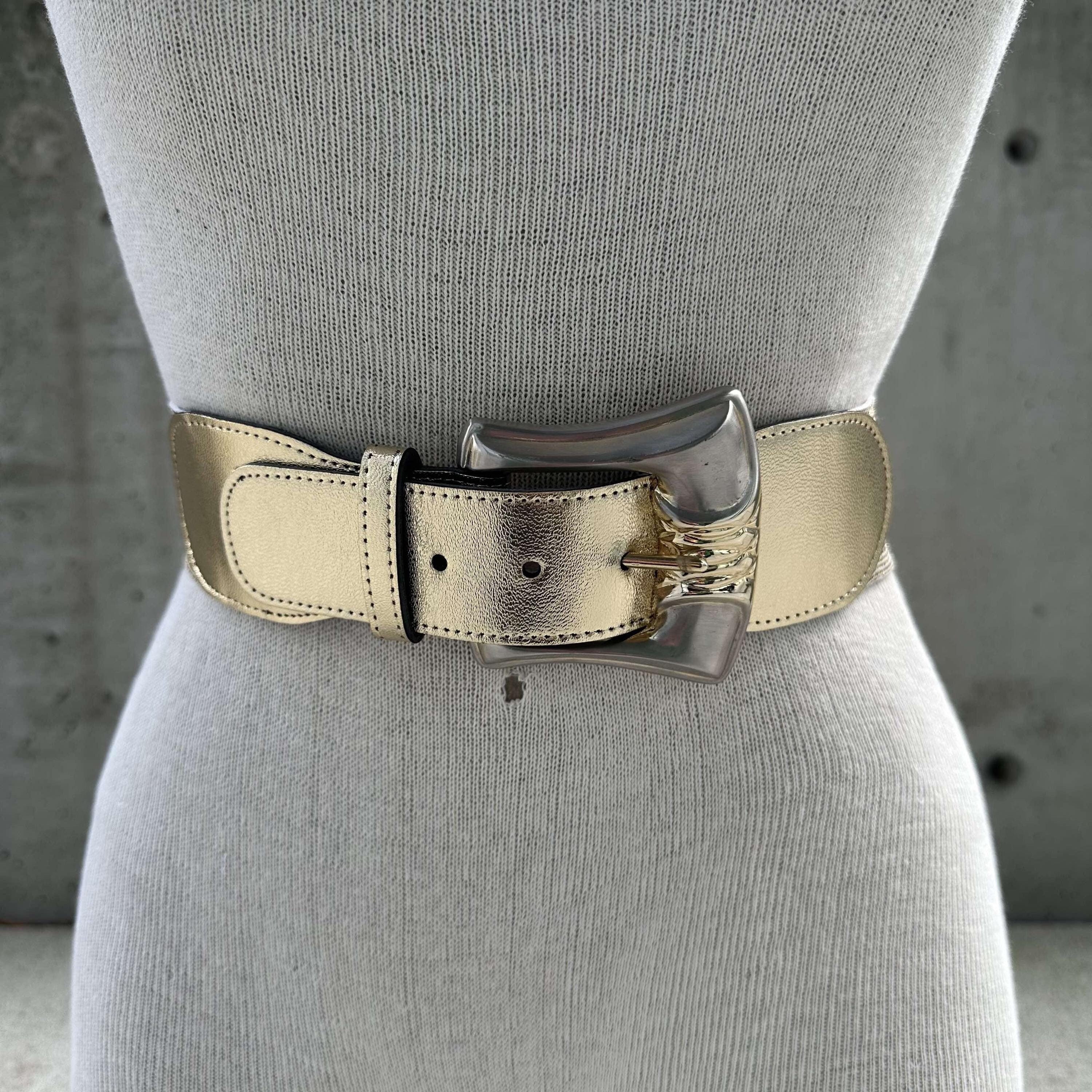Wide Elastic Belt with Gold Buckle Vintage Y2K Chic Stretch Waistbelt for Gold Buckle Women main image 4
