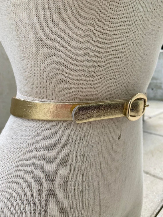 Vintage Karl Olsen gold tone leather belt, thin g… - image 3