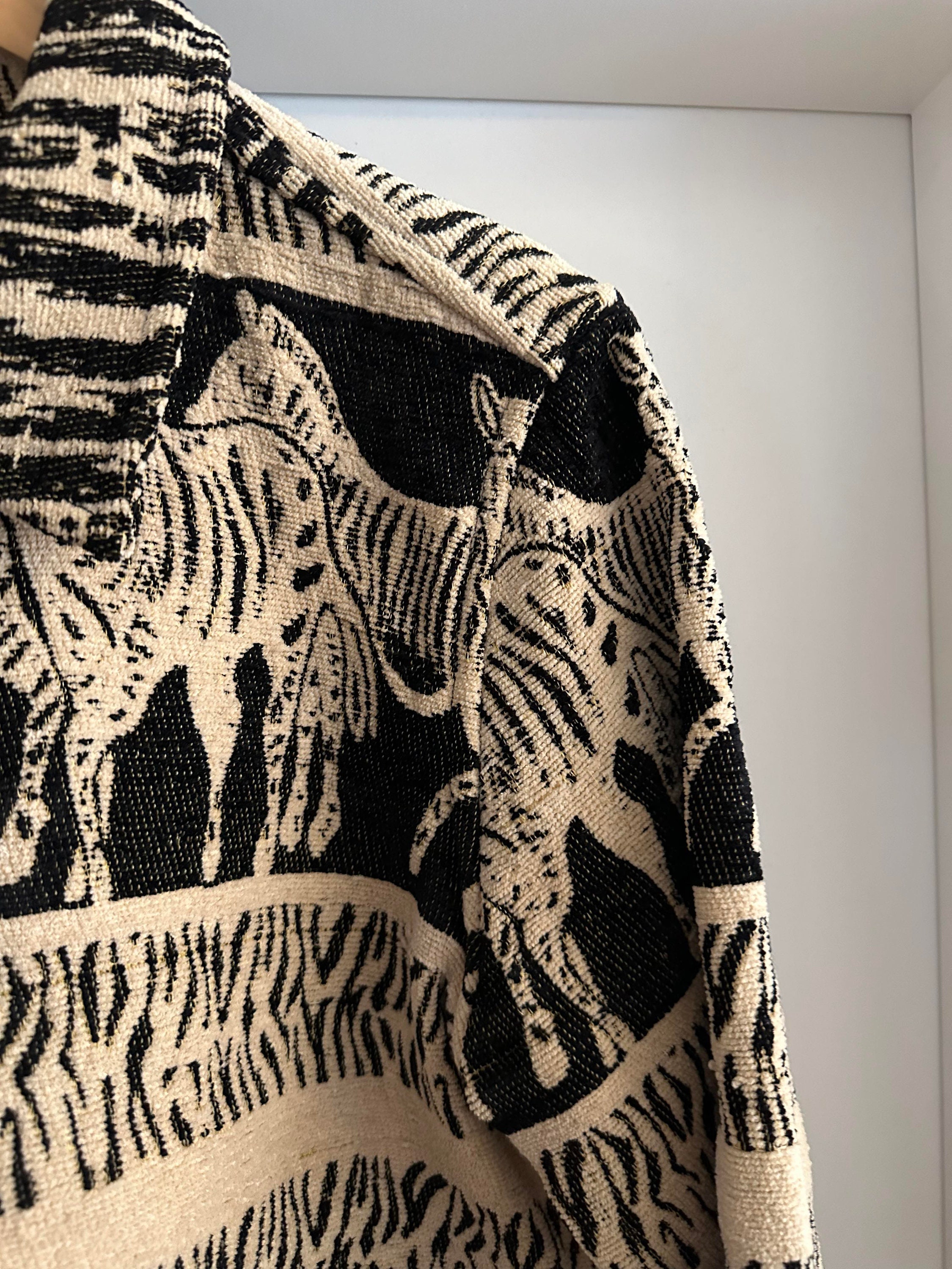 Vintage Papaya Moon Cotton Blend Jacket, Black and Beige