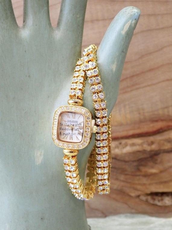 Joan Rivers Y2K Square Bling Crystal Watch Gold Silver Black - Vintage Classics Joan Rivers Classics Wristwatch w/Crystal Rhinestones  main image 4