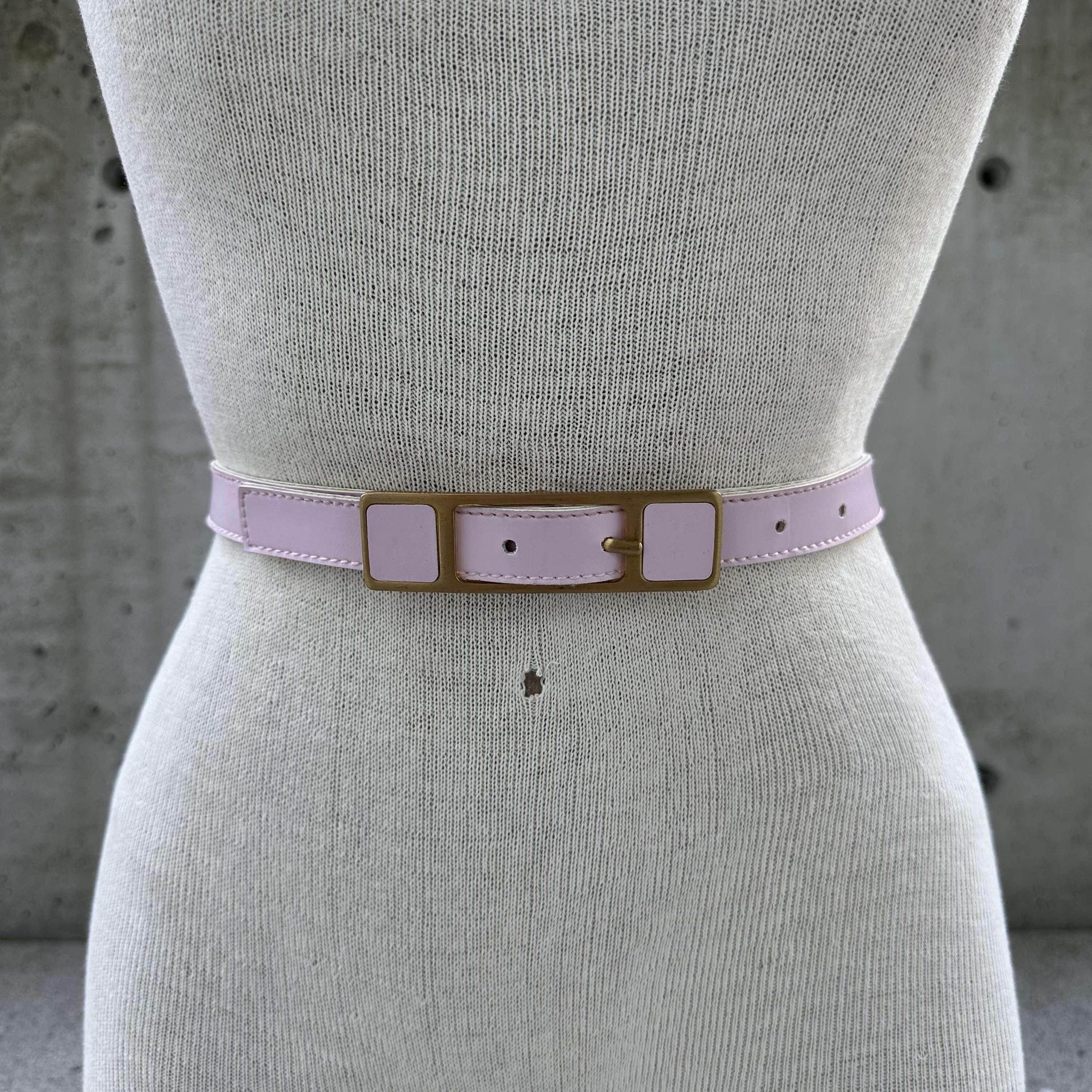 80s Baby Pink Belt, Rectangular Pink and Gold Tone Buckle  display picture 2